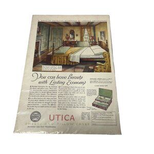 Vintage 1929 UTICA & MOHAWK Sheets Pillow Cases Bedding Art Décor 20's Print Ad